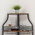 IDEALHOUSE Corner Wine Cabinet with Removable Wine Rack, Industrial Wine Cabinet with Glass Holder and Mesh Door, Liquor Coffe Bar Cabinet with Adjustable Shelves, Rustic Brown