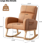 Rocking Chair Nursery, Uplostered Leather Rocker Nursing Chairs with Wood Legs and Side Pocket, Comfortable Glider Roking Chair for Nursery, Living Room, Bedroom,Teddy, Leather Brown