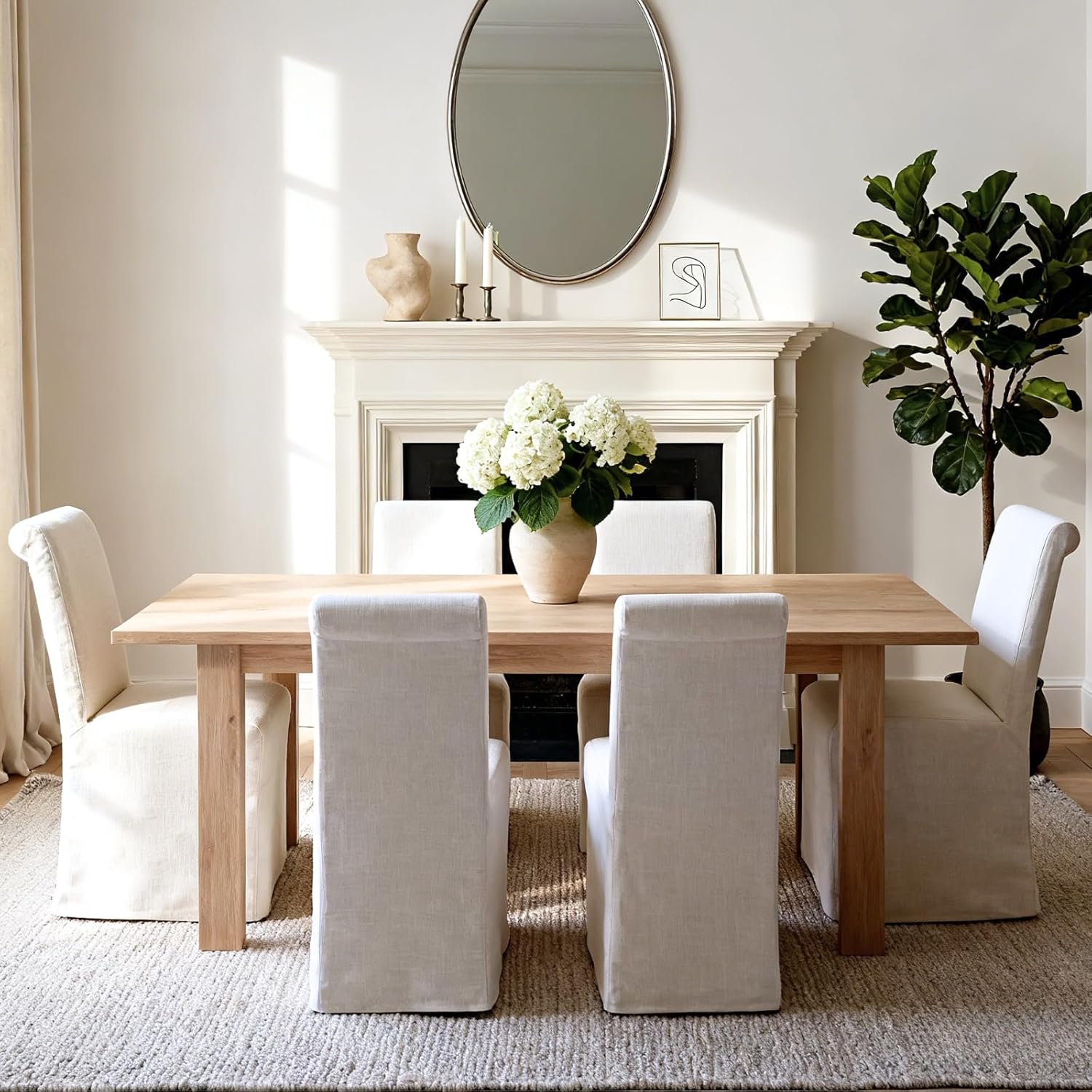 chairus Slipcovered Parsons Dining Chairs Set of 4, Upholstered Dining Room Chairs with Washable Linen Cover & High Back, Modern Farmhouse Wooden Side Kitchen Chairs, Cream White