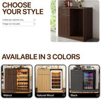 Mini Fridge Cabinet with Power Outlet, Coffee Bar Cabinet with Fridge Space & Wine Glass Rack, Fluted Buffet Sideboard with Drawer & Adjustable Shelf, Home Bar Cabinet for Living, Dining Room Kitchen