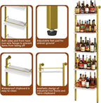 YMYNY 5-Tier Freestanding Wine Rack, White with Gold, UHWR001G | With Fences, Wall Mounted Floating Shelf, Bottles Holder, Liquor Cabinet Storage 16.93" L x 7.87" W x 69.68" H for Kitchen