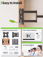 USX Mount TV Wall Mount for Most 26-60 Inch TVs up to 77 lbs, Full Motion Wall Mount TV Bracket with Swivel Tilt Single Stud Design for Corner, Max VESA 400x400mm fit Most 32 40 42 43 50 55 60 TVs
