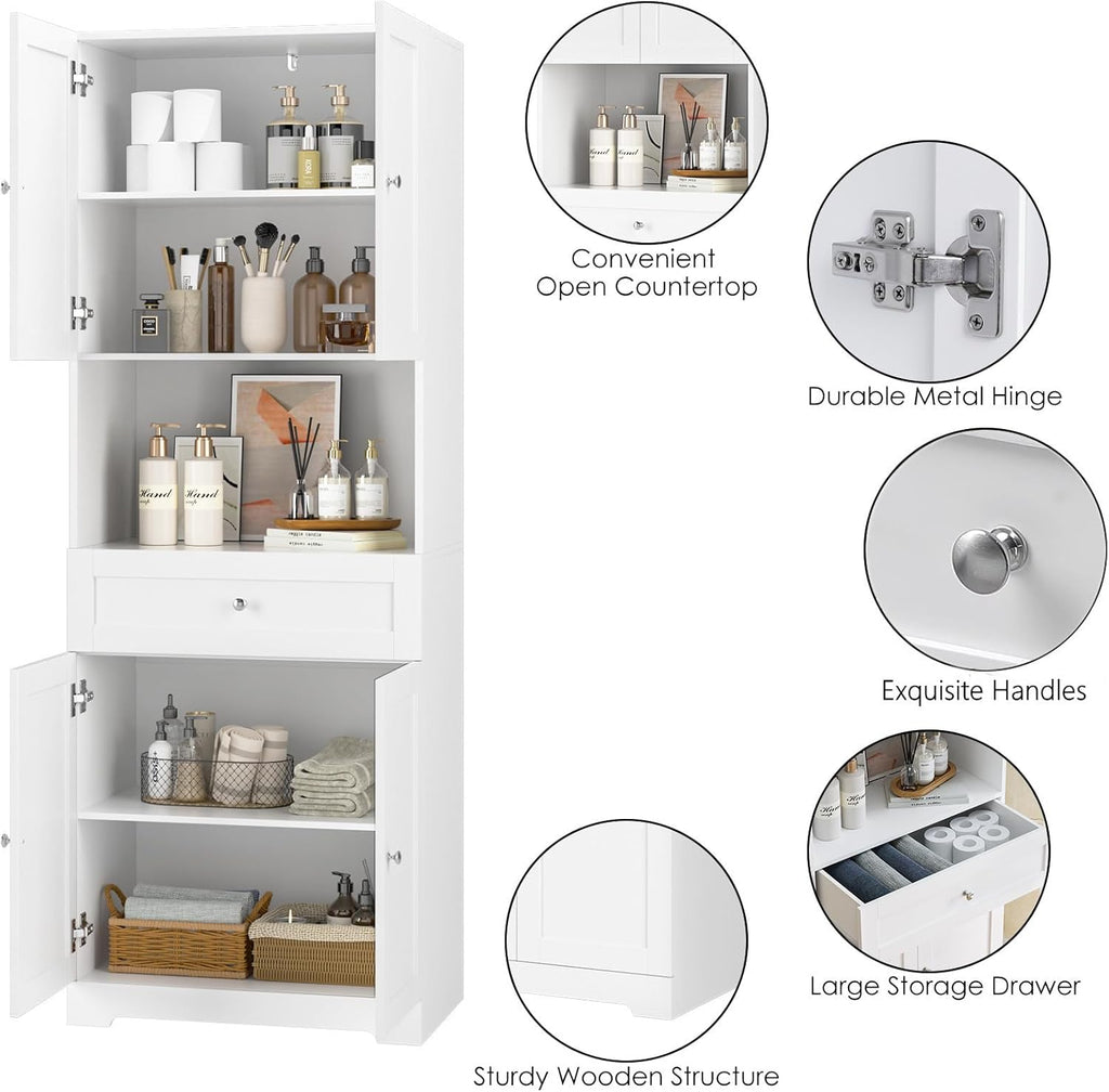HIFIT 2 Pcs Tall Kitchen Pantry Cabinet, Large Kitchen Hutch Storage Cabinet with Doors & Wide Shelves, 67" Tall Modern Coffee Bar Cabinets with Drawers Cupboard Set for Home Dining Living Room, White