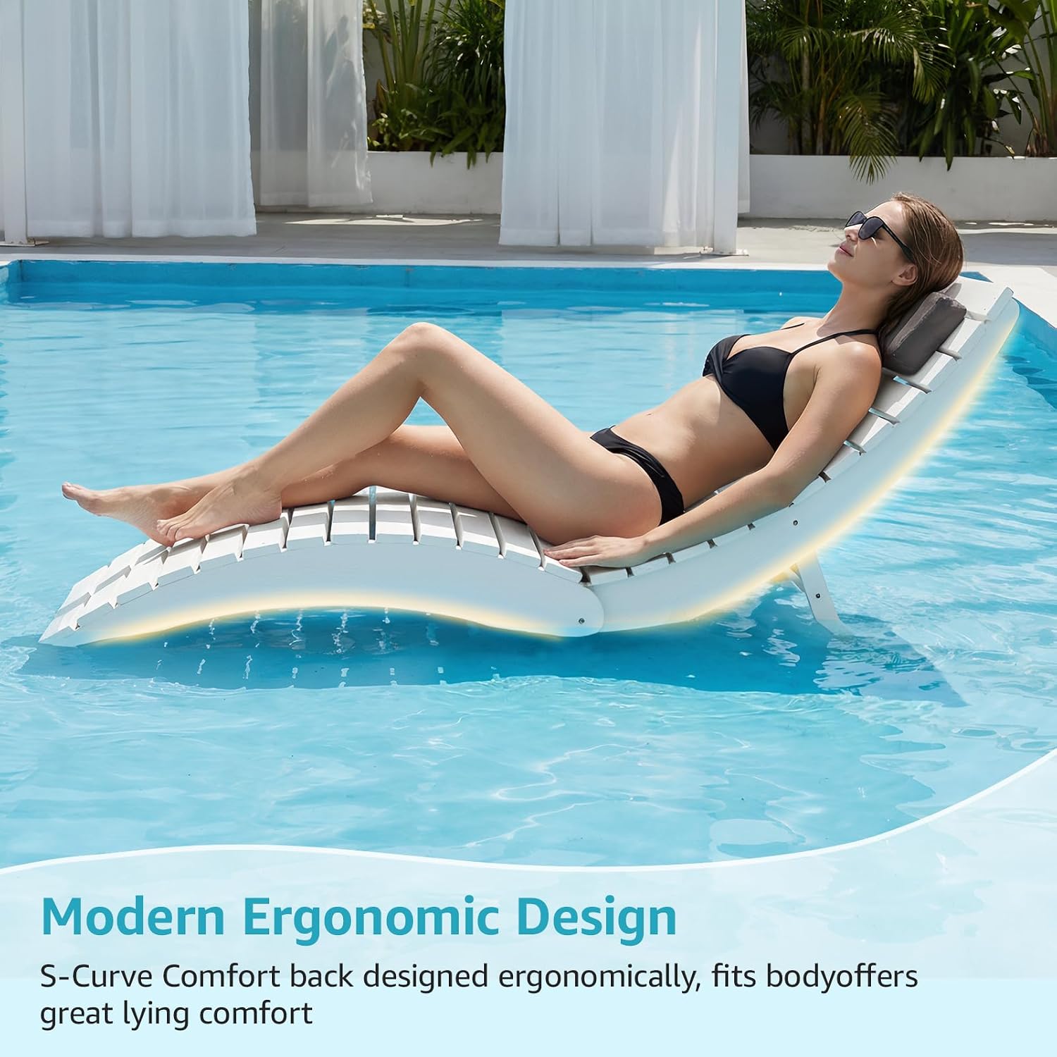 LETKIND Folding Pool Lounge Chairs Set of 2, Pre-Assembled HDPE Lounge Chair in-Pool Use, Patio Chaise Lounge Chair with Cup Holder Ideal for Hotel, Poolside, Beach & Sun Decks, White