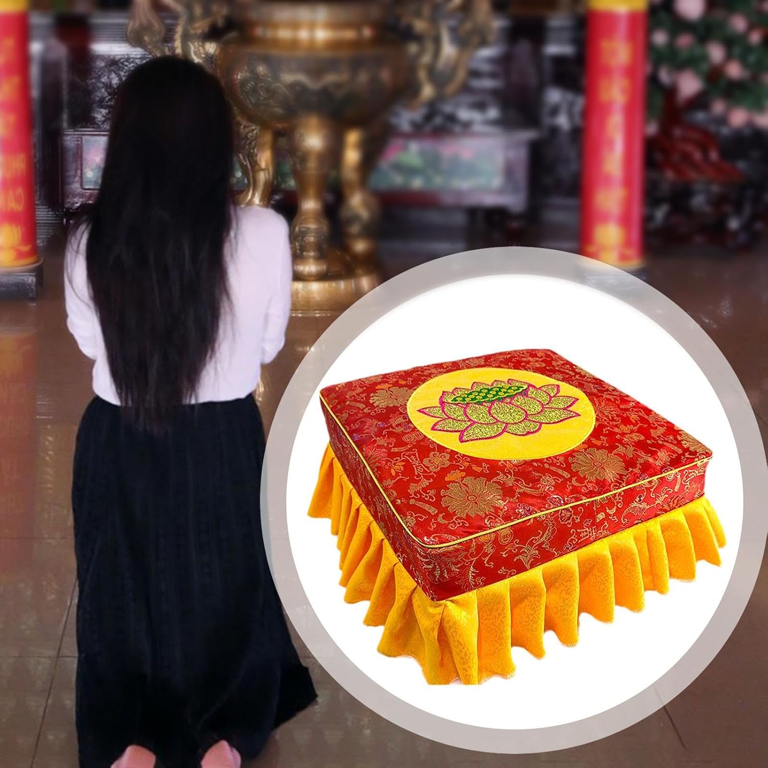 Kneeling Meditation Stool Prayer Stool with Washable Cover Flat Seat Comfortable for Adults Meditation Floor Seat for Praying