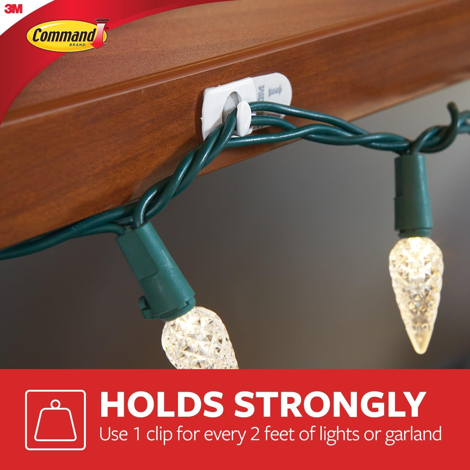 Command Decorating Clips, 40 Clips and 48 Strips, Damage-Free Hanging Light Clips with Adhesive Strips, No Tools Small Wall Clip for Hanging Lights and Cables (Pack of 2)