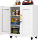 GAIOUS Metal Storage Cabinet with Lock and Wheels, Steel Tool Cabinet with 2 Door and 2 Adjustable Shelves, 35” Tall Lockable File Cabinet, Garage Cabinet, Rolling Cabinet for Home Office - White
