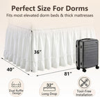 Breling White Ruffled Dorm Bed Skirt Twin XL 36 Inch Long Bed Skirt Dorm Solid Silky Fabric Machine Washable Split Corner Extra Long Wrap Around Elastic for Beds Room Bedding Decor
