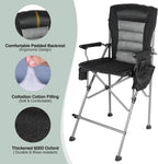 Extra Tall Camping Chairs for Adults 330lbs, Tall Lawn Chairs Portable Bar Height Foldable Director Chairs for Camping Outside, Comfortable with Makeup Pocket and Footrest, Black