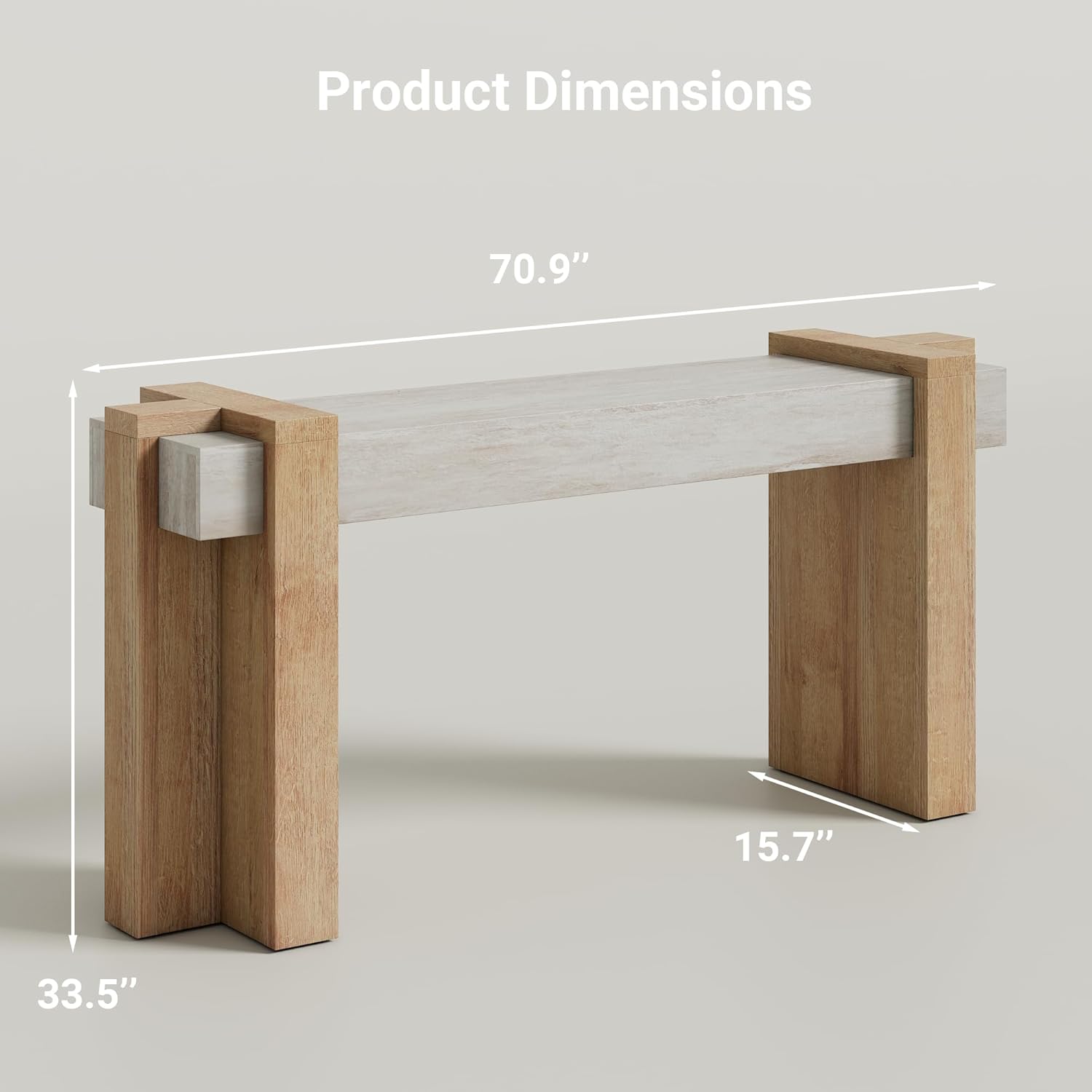 S.E.C.D 70.9-Inch Modern Console Table, Geometric Minimalism Entryway Sofa Table, Long Wood Foyer Tables for Entryway, Hallway, Living Room, Limestone and Natural Oak