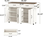 Mobile Kitchen Island, Kitchen Island Cart with 2 Drawers and Charging Station, Island Table for Kitchen, Home Bar Carts with Storage, Kitchen Rolling Island with Spice Rack and Towel Rack,White