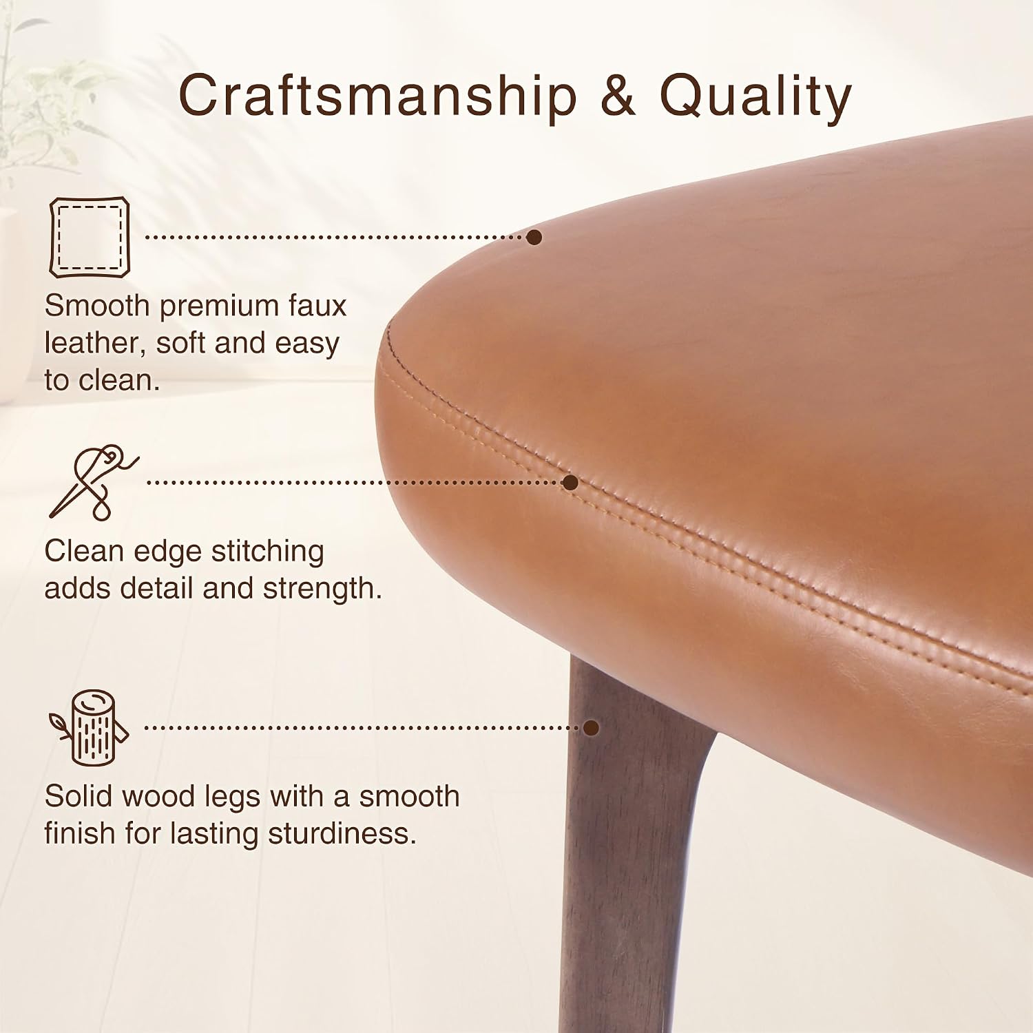 YOUNIKE Wooden Dining Chair, Faux Leather Upholstered Dining Room Chair Kitchen Chair, Mid Century Modern Dinner Chair with Solid Wood Legs for Kitchen Dining Vanity, Brown (Single Pack)