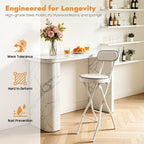 YIYIBYUS 2 Pcs Folding Bar Stools with Back, 25.6 Inch Height Portable High Chair, Foldable Stool Chair for Outdoor Indoor Kitchen Shop Cafe (White)