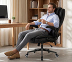 Large High Back Office Chair - Adjustable Lumbar Support, Flip Up Arms, Heavy Duty Metal Base, Breathable Bonded Leather, 2 Storage Bags, Black