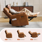 Power Recliner Chair with Adjustable Lumbar Support, Swivel Rocker Recliner with Overstuffed Armrests, Nursery Glider Recliner, Rocking Chair Nursery for Bedroom,USB&Type-C,Faux Leather Camel