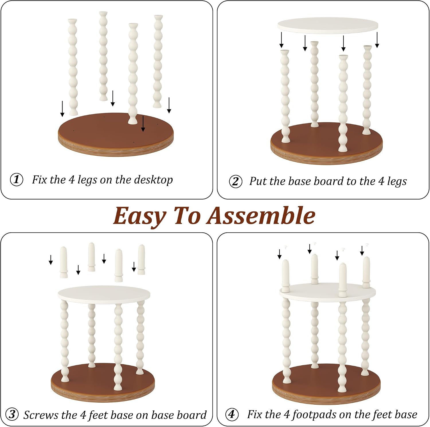 Function Home Round End Table, Farmhouse Side Table with Storage Shelf, 2 Tier Wooden Nightstand, 19.2” Accent Table for Living Room Bedroom Small Space, Natural Tray Top and Vintage White Spindle Leg