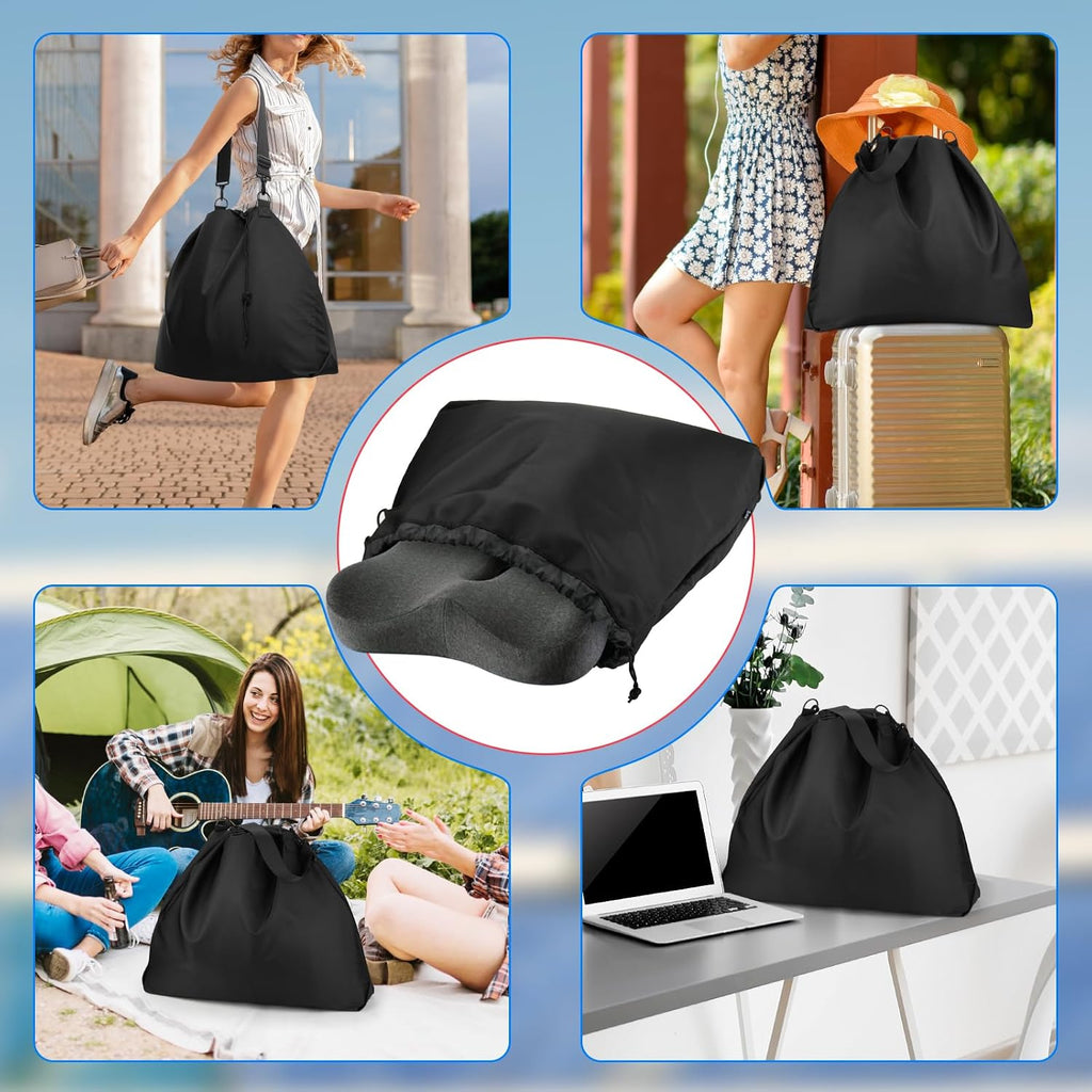 Travel Seat Cushion Carrying Bag Portable Memory Foam Cushion Storage Bag Chair Pad Organizer Drawstring Closure Bag with Adjustable Strap for Stadium Camping Beach Trip