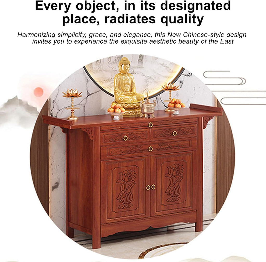 Free Standing Altar Table, Multifunction Meditation Altar Table with Drawer and Shelf, for Home Shrines Ancestral Halls Temples(68 * 48.8 * 108cm/26.8 * 19.2 * 42.5in)