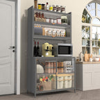 73" Tall Kitchen Pantry Cabinet, 6-Level Metal Storage with Flip Door, Pegboard, Microwave Shelf & Anti-Tip Design for Kitchen, Dining Room, Living Room,Grey