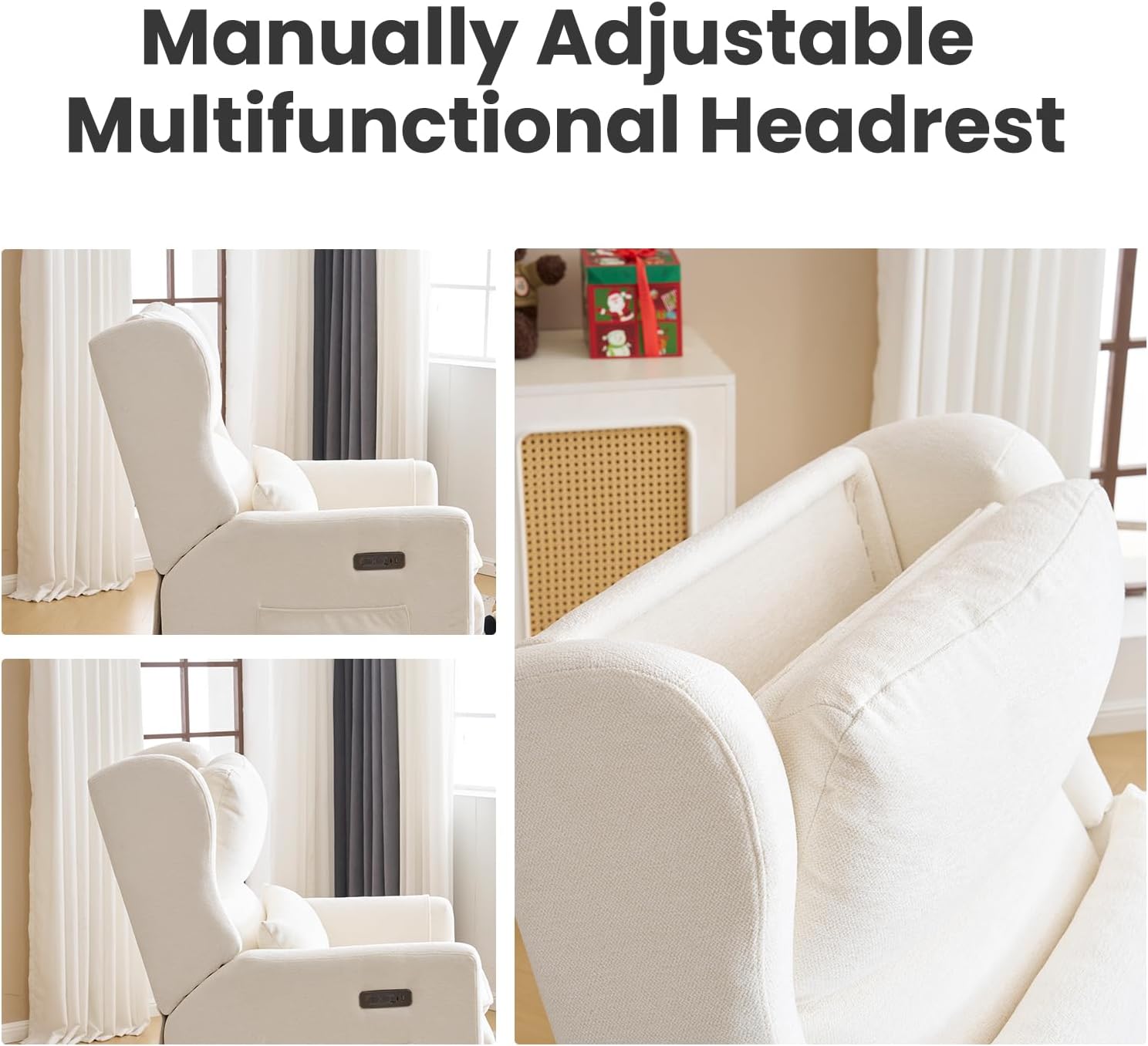 Oversized Swivel Rocker Recliner with Lumbar Cushion, Power Recliner Nursery Chair with Adjustable Headrest, Nursery Glider Recliner for Living Room, White