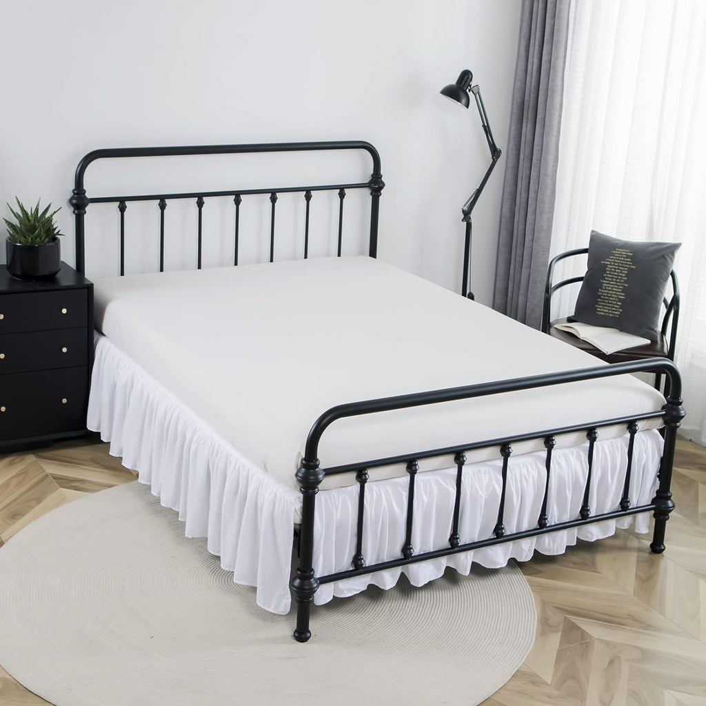 Bed Skirt Queen Size Ruffled Bed Skirt with Split Corners, 14 Inch Drop Dust Ruffle Bed Skirt with Platform, White