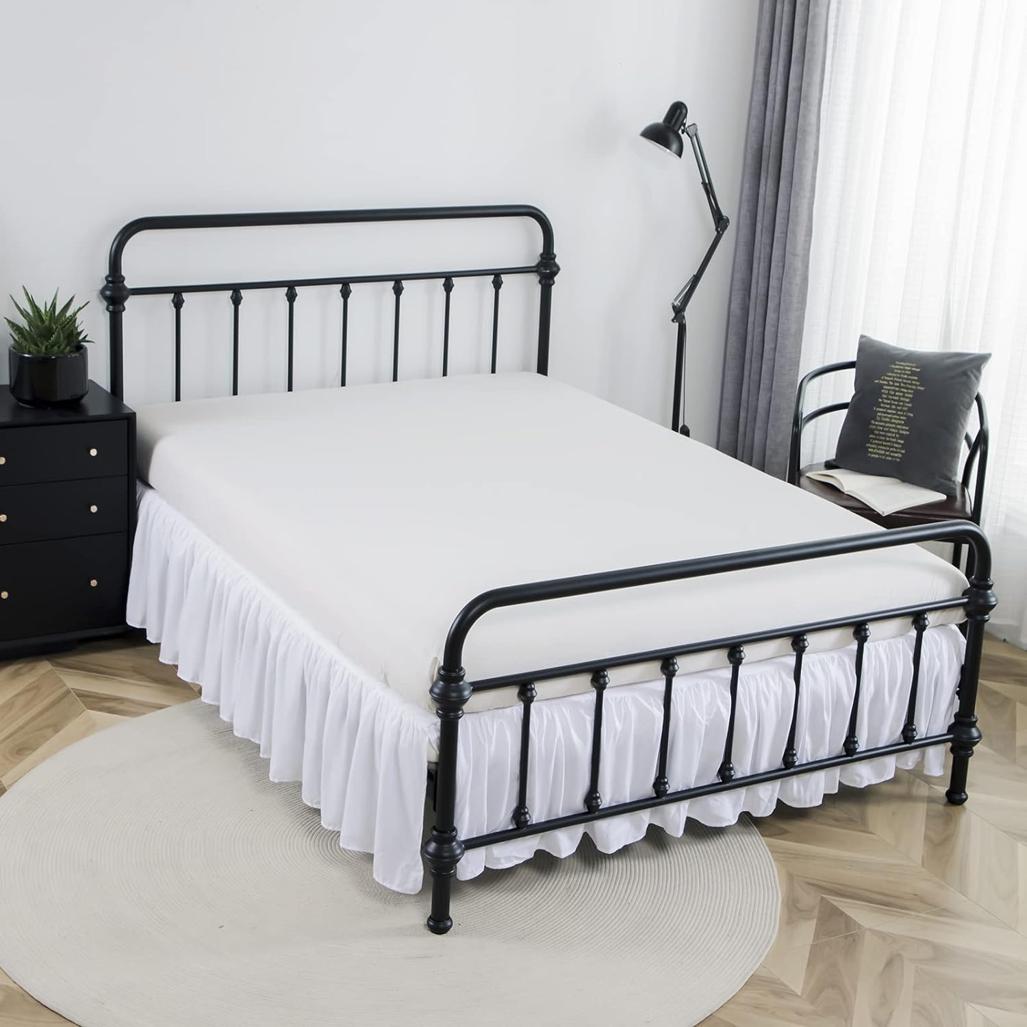 Bed Skirt Queen Size Ruffled Bed Skirt with Split Corners, 14 Inch Drop Dust Ruffle Bed Skirt with Platform, White