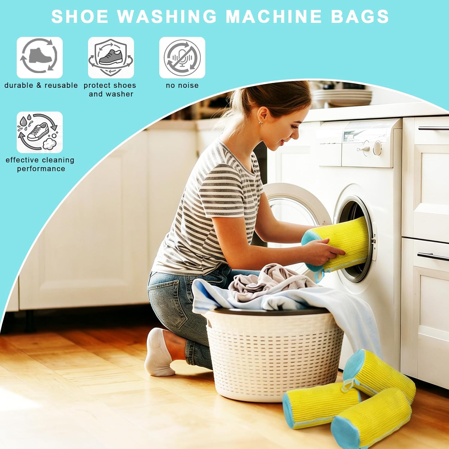 2PCS Shoe Washing Machine Bag With Self-Locking Zipper,Heavy Duty Laundry Shoe Bag for Washing Machine Washer & Dryer,Reusable Shoe Washing Bag for Sneakers Tennis Shoe,Large Shoe Cleaning Bag,Yellow