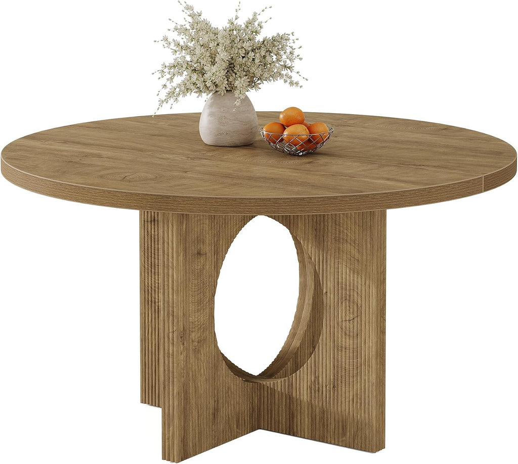 Tribesigns 47" Round Dining Table for 4-6, Circle Wooden Farmhouse Kitchen Table with Pedestal Base, Dinner Table for Kitchen, Living Room, Apartment, Easy Assembly, Rustic Brown