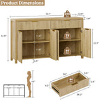 Lulive Fluted Buffet Cabinet with Storage 55 inch Wood Large Sideboard with Adjustable Shelves for Entryway Kitchen Living Room, Natural