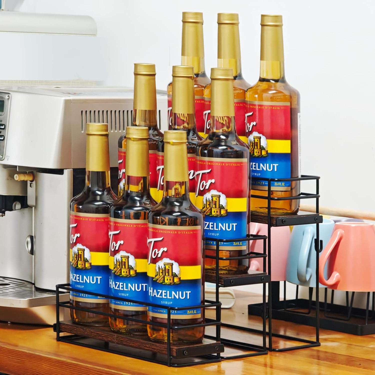 9 Bottle Coffee Syrup Rack Organizer 3 Tier Syrup Holder Stand for Coffee Bar Syrup Storage Shelves for Bar Family Storage Small Wine Rack for Syrup Wine Dressing