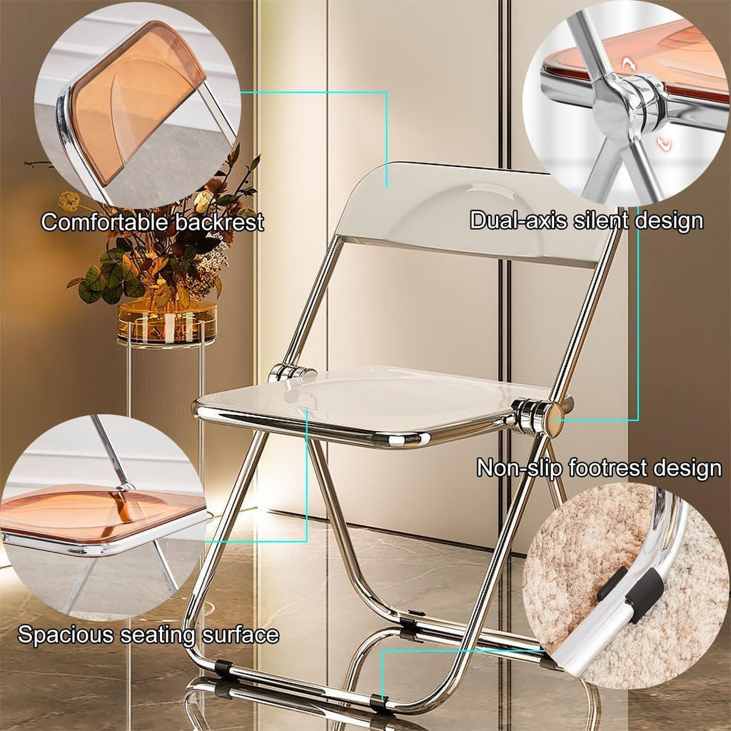 Acrylic Folding Chair with Electroplated Frame Multi Purpose Transparent Chair for Living Room Dining Room(Clear)