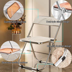 Acrylic Folding Chair with Electroplated Frame Multi Purpose Transparent Chair for Living Room Dining Room(Clear)