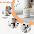 White Round Ottoman with Storage Upholstered Sherpa Foot Stool Ottoman Small Boucle Foot Rest Pouf for Living Room/Entryway, Set of 2