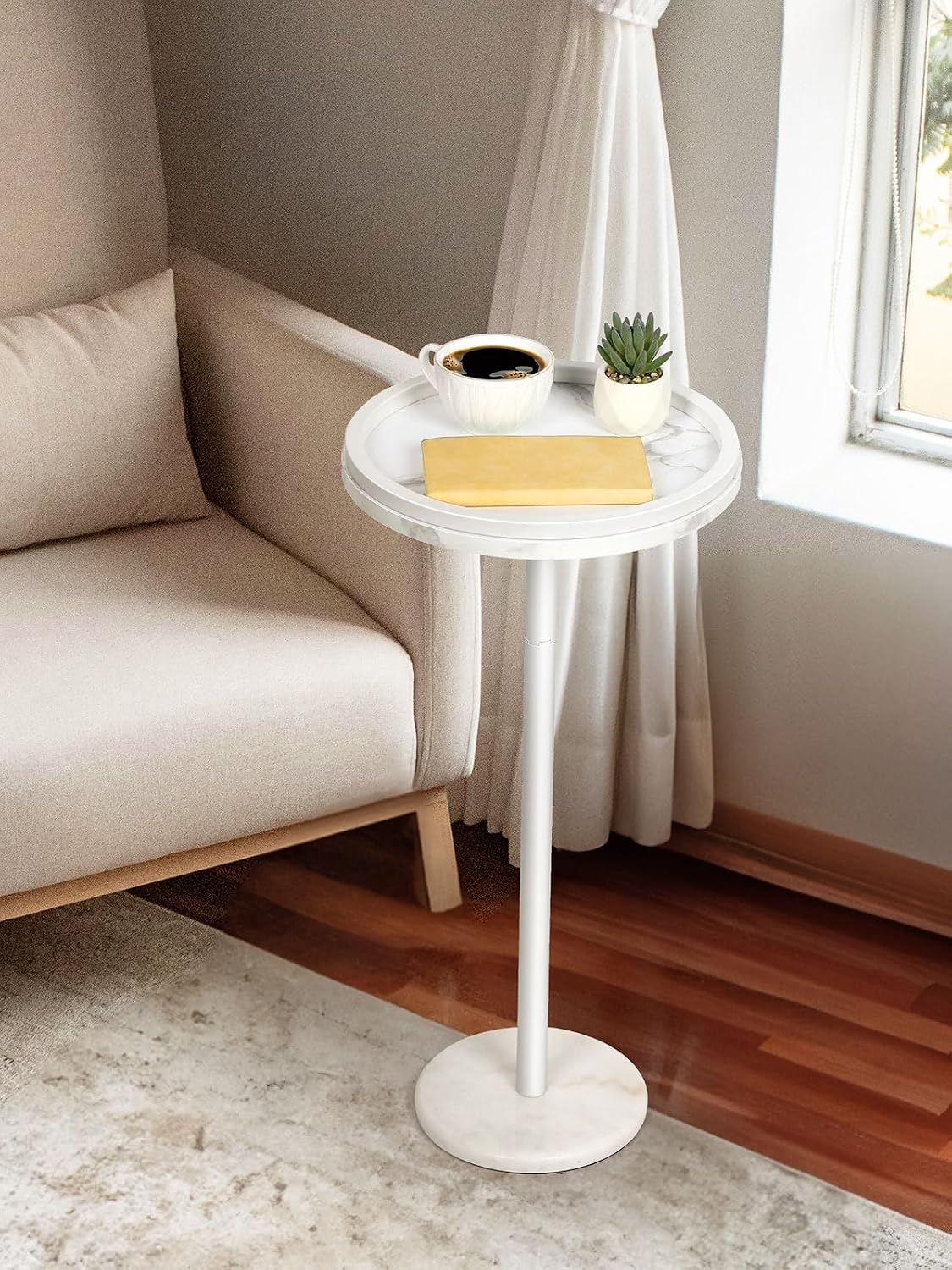 Shinoske Drink Table Set of 2,Small Round Side Table with White Marble Base,Modern Martini Pedestal Side Table for Small Spaces,Living Room,Bedroom,Balcony