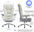 Efomao Big and Tall Executive Office Chair 400lbs - White Desk Chair for Women with Footrest, 24" Wide Ergonomic Pocket Spring Cushion Seat, Heavy Duty Computer Chair for Home Office, Gaming