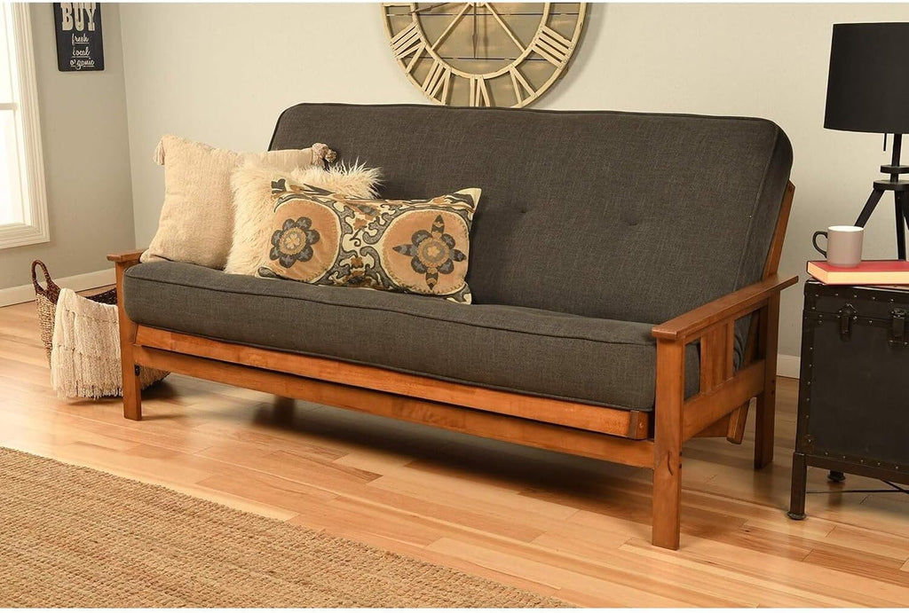 HomeStock Futon Frame Set with Mattress - Converts to Bed - Hardwood Sofa for Living Rooms Linen Charcoal/Barbados