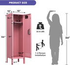 KAER Pink Locker 54" H Metal Storage Cabinet Kids Lockers for Employees Lockable Locker Storage Organizer with Locker Shelf with Louvers Nameplate Small for Home School Gym Office