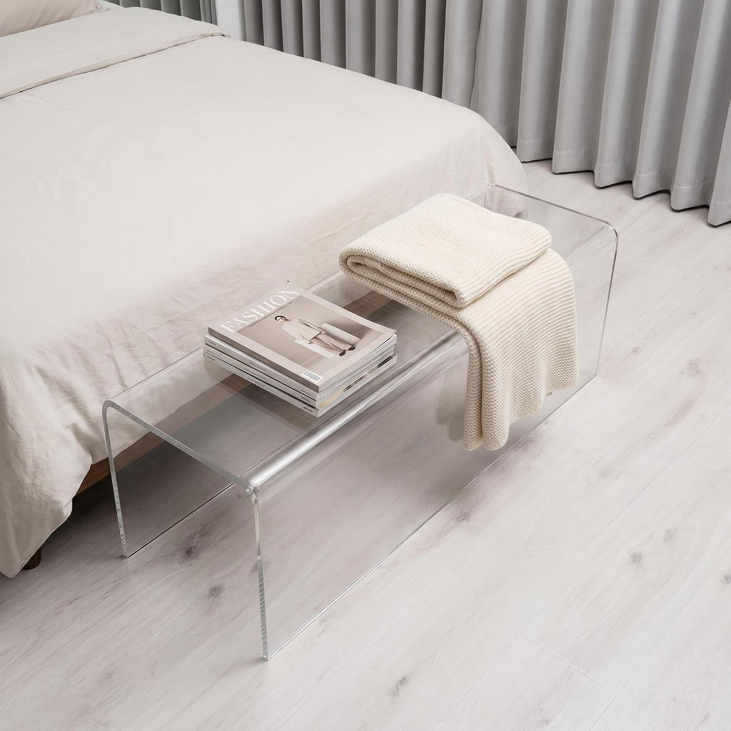 39 Inch Long Clear Acrylic Bench, Modern Contemporary Rectangle Seating for Living Room, Entryway, Family Room, Hallway and Foyer, Decorative Window Bench