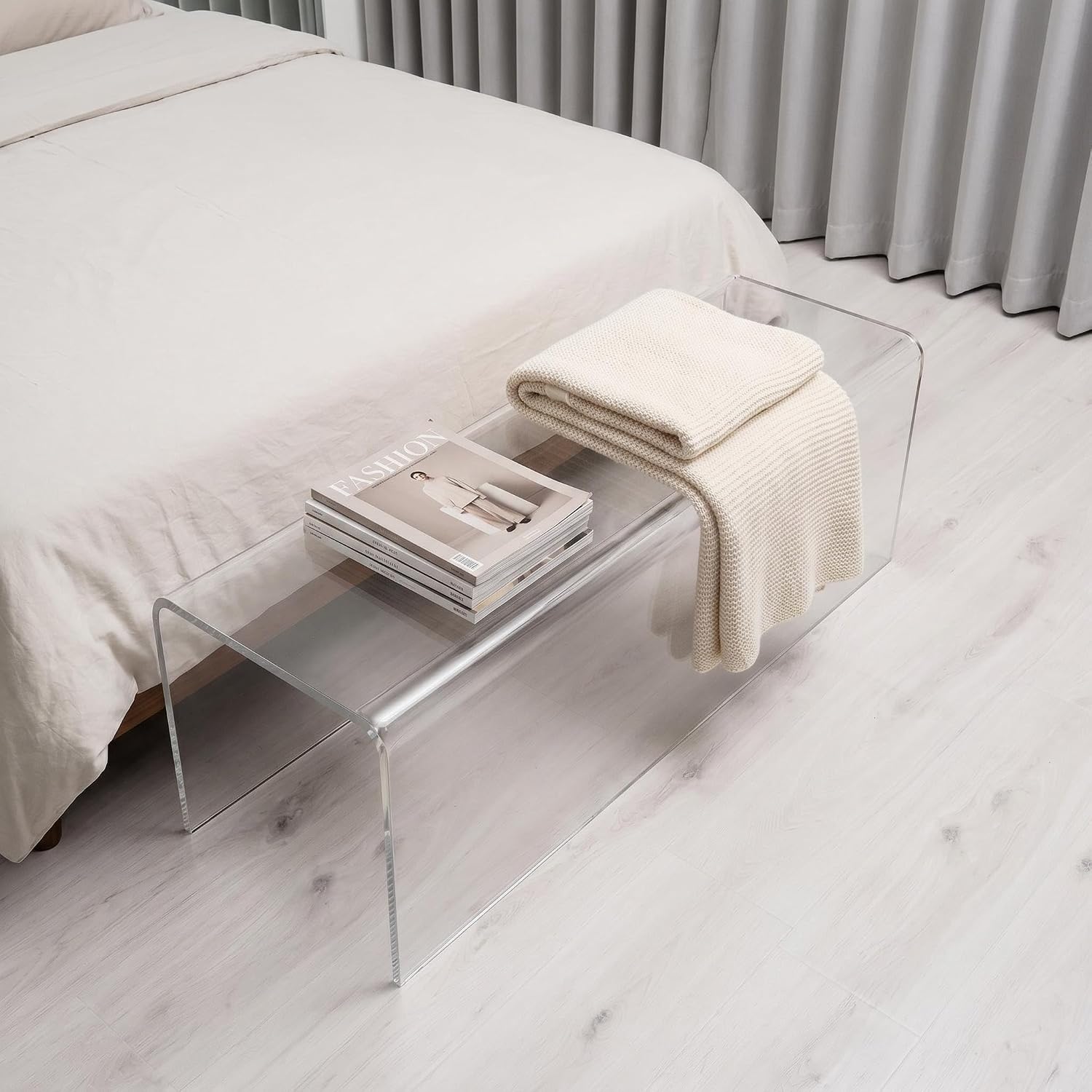 39 Inch Long Clear Acrylic Bench, Modern Contemporary Rectangle Seating for Living Room, Entryway, Family Room, Hallway and Foyer, Decorative Window Bench
