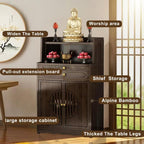 Bamboo Buddhist Altar Table for Home - Meditation Table with Cabinet Door, Chinese for Altar Pooja Tables High Altars with Storage (Ruyi Style)