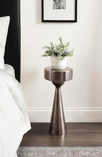 Kate and Laurel Solbrett Modern Sophisticated Metal Drink Table, 10 x 10 x 22, Gunmetal, Contemporary Mini Pedestal Table with Unique Sculptural Design for Use as Indoor Plant Stand