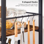 HOOBRO Kitchen Island with Storage, Industrial Kitchen Counter with Hooks and Side Enclosures, 3 Tier Kitchen Cart with Large Workstation, Saving Space, Easy Assembly, Rustic Brown and Black BF03ZD01