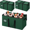 Soaoo 3 Pcs Christmas Nutcracker Storage Box 600d Canvas Christmas Figurine Collectible Storage Box Keeps 24 Holiday Figurines with Lids Handles for Santa Figure or Nutcracker Ornaments (Green)