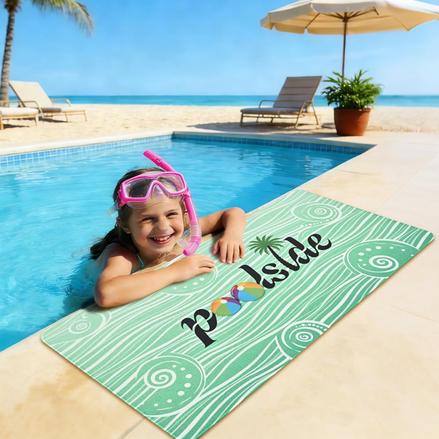 Yinhua Pool Doormat 24x48 Inch, Non Slip Pool Floor Mat for Deck, Swimming Poolside Seating Mats with Rubber Backing Walk Summer Door Mat for Outside Patio Beach Swimming Pools Lounging