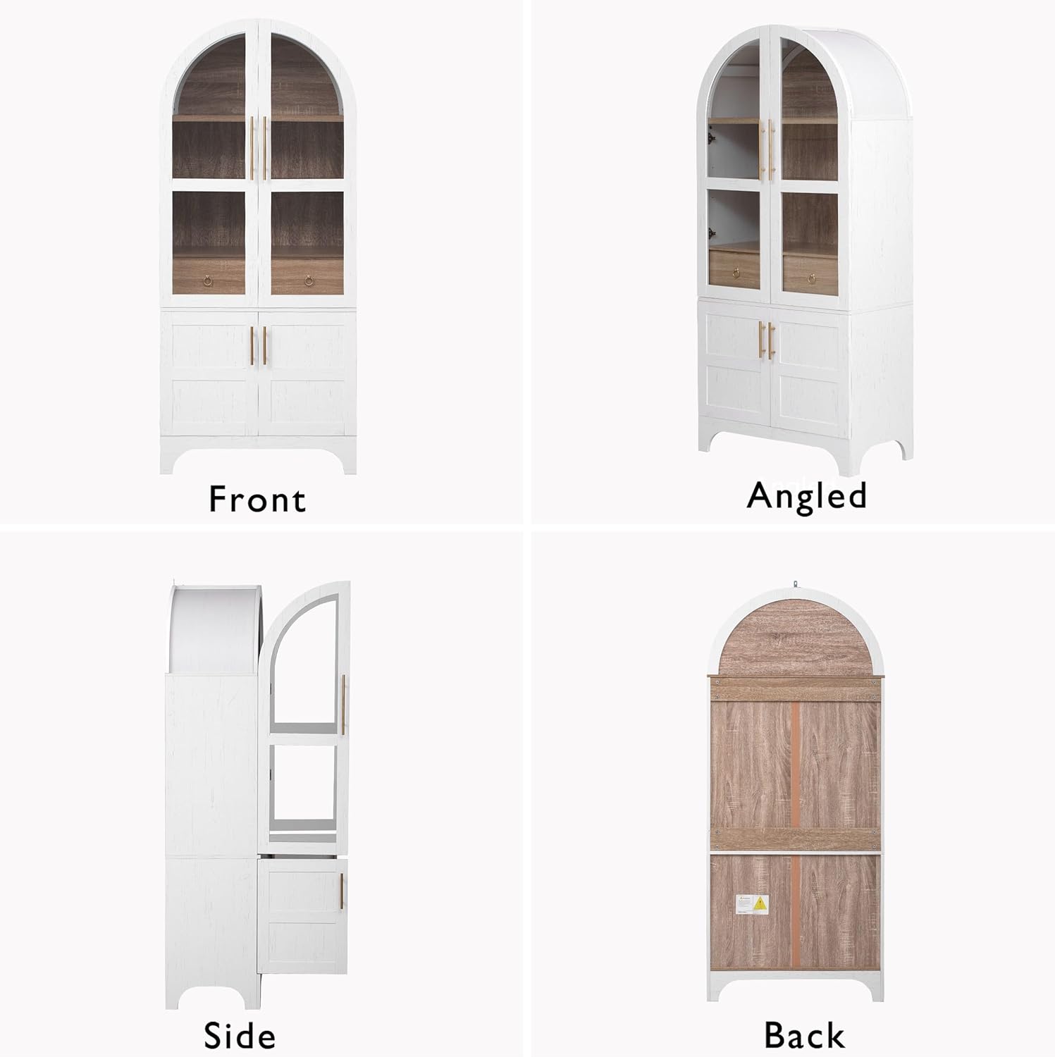 71" Tall Arched Kitchen Pantry Cabinet with Door Shelves, Farmhouse Kitchen Storage Cabinet with Adjustable Shelves, Hidden Drawer & Glass Door, Cupboard for Kitchen, Dining Room, White