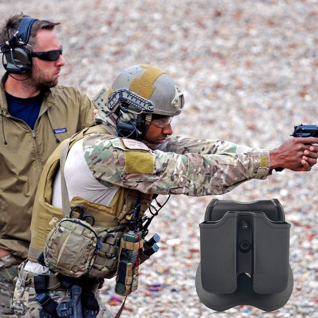 Double Magazine Pouch Fit Glock 17 19 22 23 26 27 31 32 33 34 35 37 38 39-9mm .40 Cal Dual Stack Mag Holder | Polymer Paddle Holster | 360°Adjustable Cant | Ambidextrous | Outside Waistband | Black