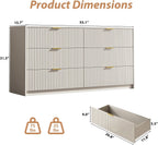 MAISONARIA 6 Drawer Dresser for Bedroom, 55" Wide Modern Chest of Drawers with Gold Metal Handles, Fluted Wood TV Stand for Living Room, Hallway(Beige)