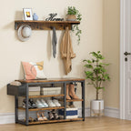 Aiho Entryway Hall Tree Bench with Storage, Industrial Shoe Rack Bench with 4 Hooks, Rustic Brown