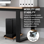 MyGift Rustic Solid Wood CPU Tower Stand – Deluxe PC Holder with Rolling Lockable Caster Wheels, Computer Case Floor Stand