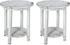 Alaterre Furniture Country Cottage Rustic Farmhouse Nightstand Set of 2-20in Small Round Side Table Set with Storage Shelf - Solid Wood Rustic Nightstands for Living Room or Bedroom (Antique White)